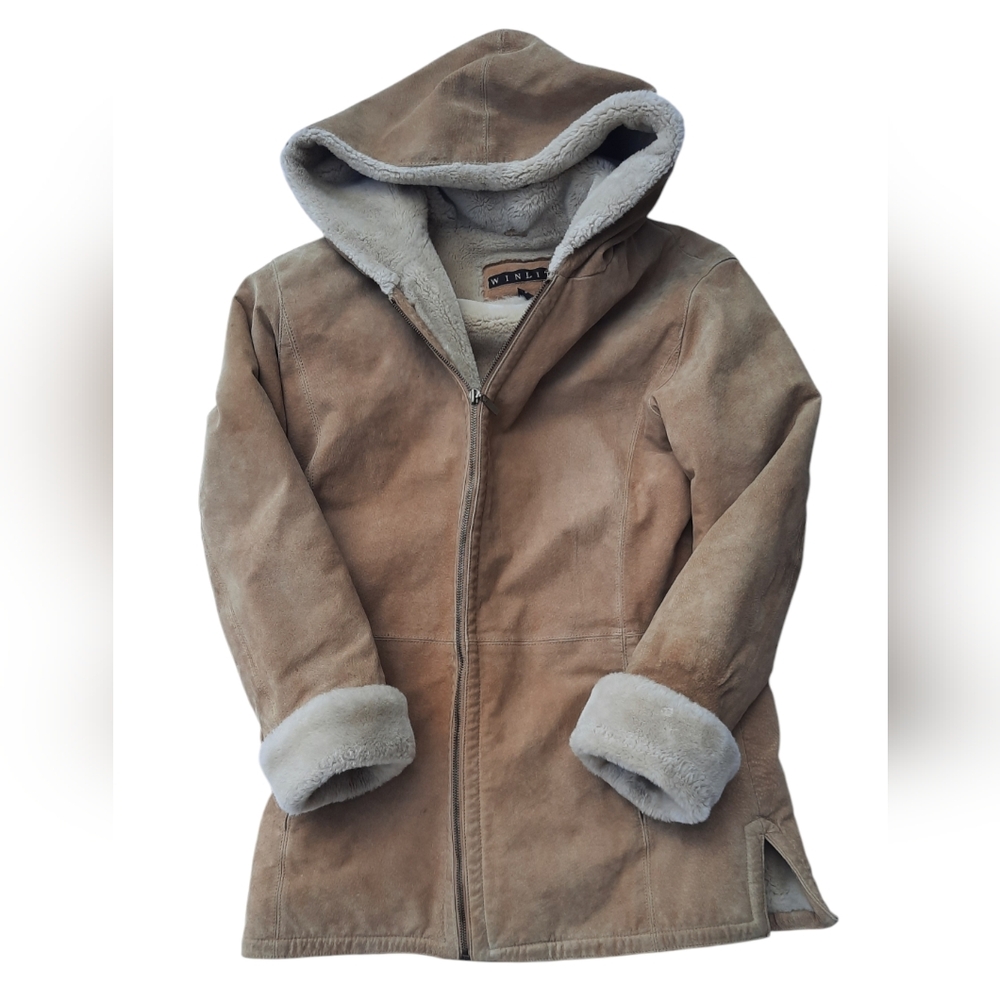 Vintage Genuine Suede Coat Jacket with Hood